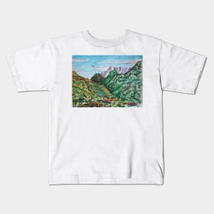 Watercolor Sketch - A View in the Direction of Saint Gotthard Pass. Ticino, Switzerland Kids T-Shirt